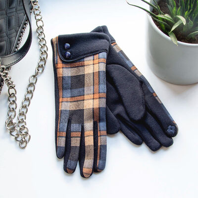 Tartan Traditions Ladies Gloves With Two Buttons  Navy Colour